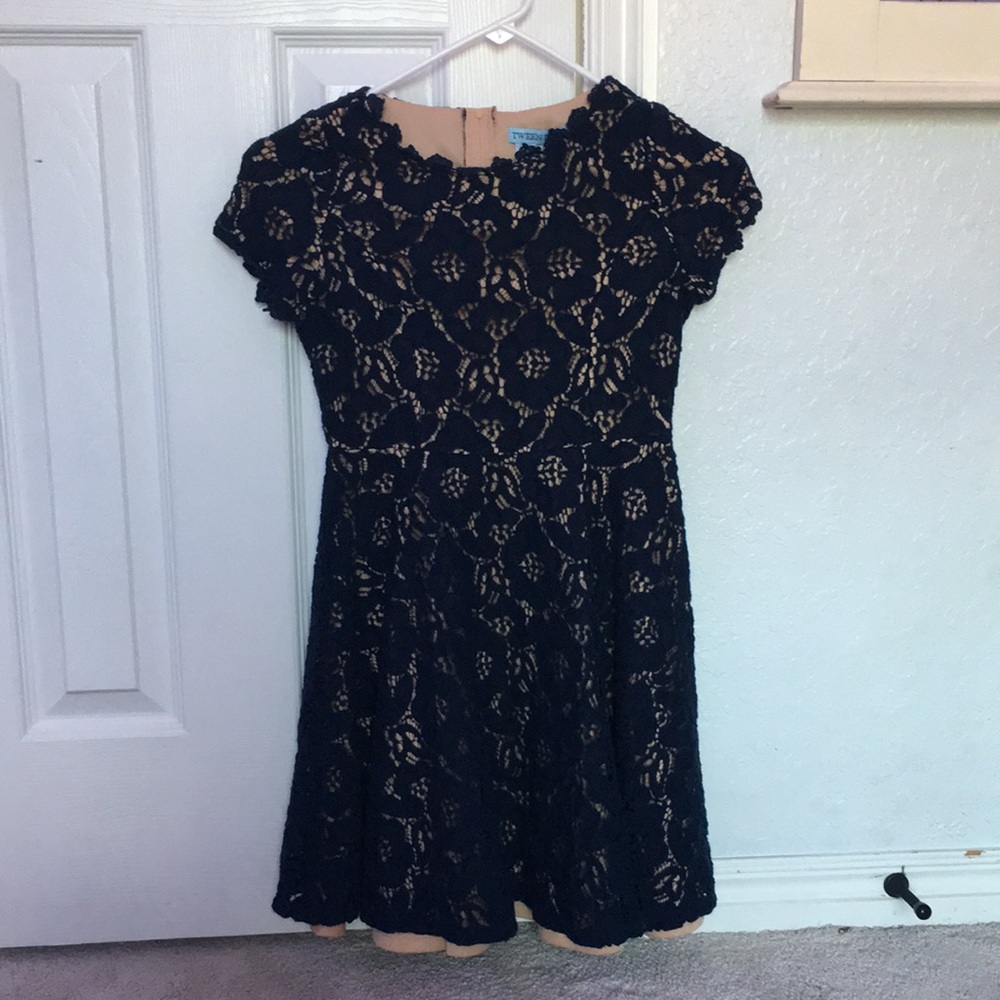 Size girls 12 Tween diva navy and tan lace dress